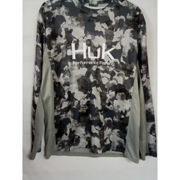 Men's Huk Performance Fabric Fishing Long Sleeve Gray Camo Shirt Size Medium - Picture 14 of 16